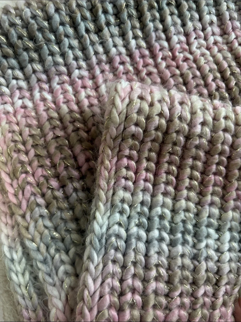 New York & Company Pink, Gray and Cream Ombre Chunky Knit Scarf infinity style